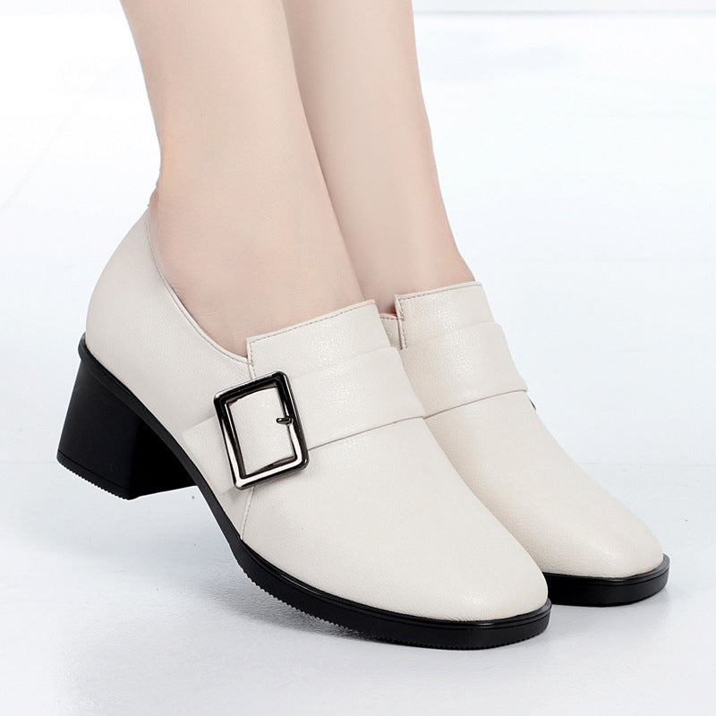 Damen elegante Stiefeletten mit modischem Riemen und hochwertigem Blockabsatz EB