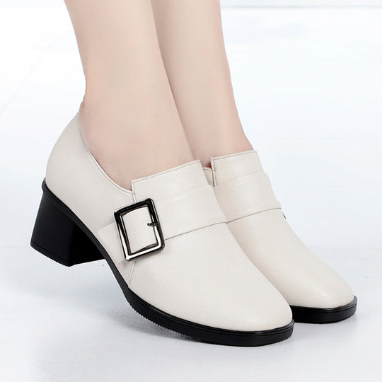 Damen elegante Stiefeletten mit modischem Riemen und hochwertigem Blockabsatz EB