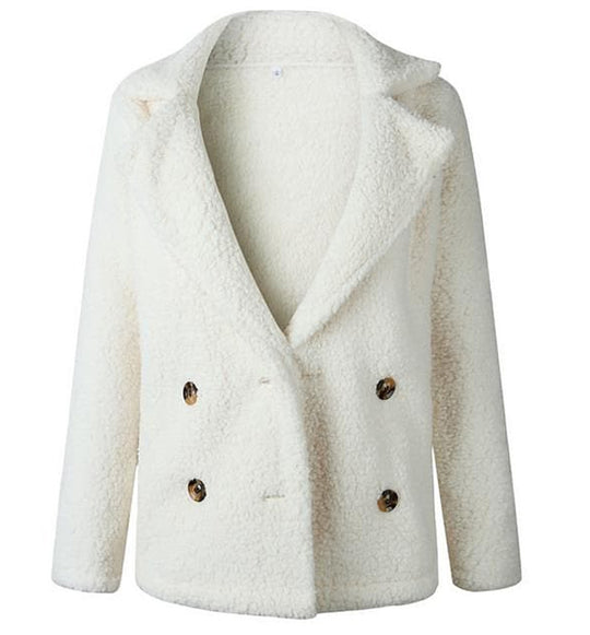 Damen Flauschiger Doppelreiher Blazer aus Kunstfell EB