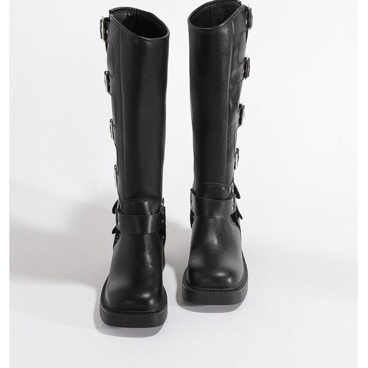 Damen Modische Stiefel mit verstellbaren Schnallen und robuster Sohle EB