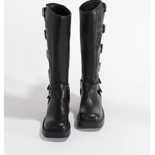 Damen Modische Stiefel mit verstellbaren Schnallen und robuster Sohle EB
