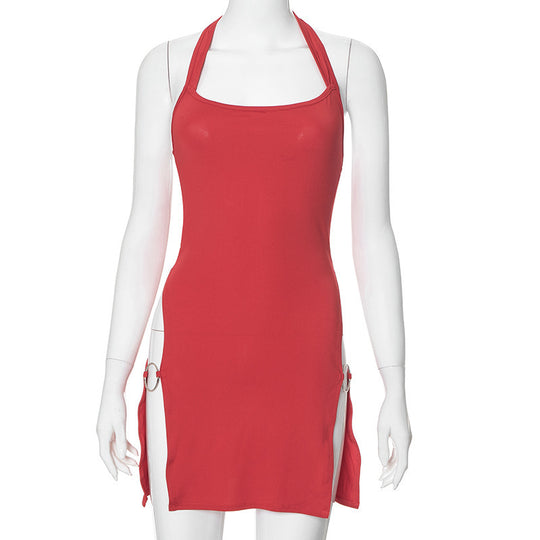 Damen sexy und modisches Halterkleid mit offenen Seiten und Ringelementen EB