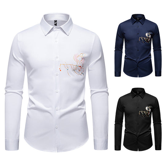Herren Langarmhemden mit einzigartigem Stickdesign EB