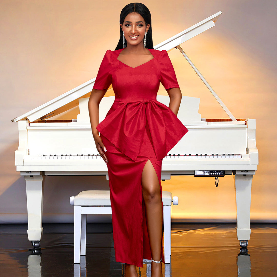 Damen Maxikleid mit eleganter Drapierung und voluminösem Rock EB
