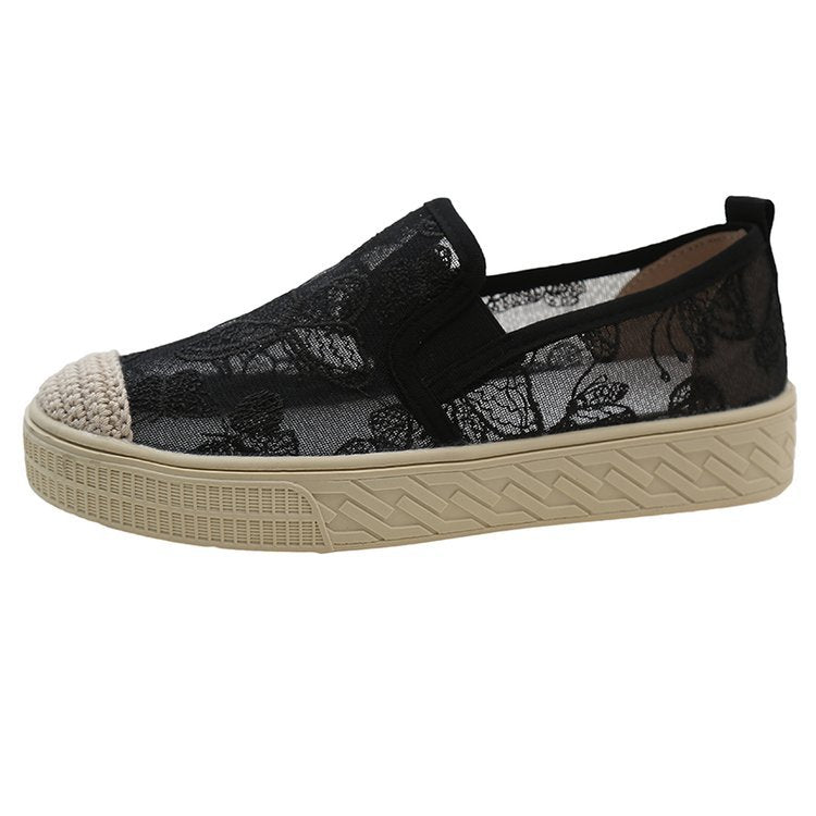 Damen Slip-On Sneakers mit floralem Mesh-Obermaterial und elastischem Einstieg EB