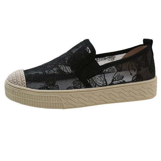 Damen Slip-On Sneakers mit floralem Mesh-Obermaterial und elastischem Einstieg EB