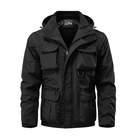 Herren nan multifunktionale Fieldjacke mit Kapuze und verstärkten Mehrfachtaschen wasserabweisendem Obermaterial und verstellbarem Saum EB