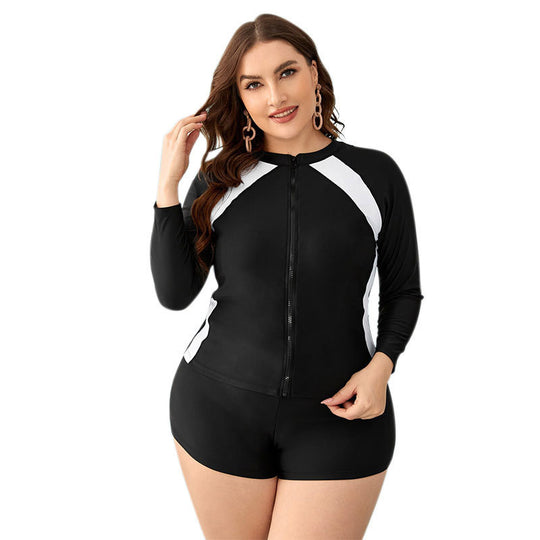 Damen UV-Schutz Sport Badeanzug mit langem Arm und kurzer Hose EB
