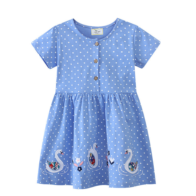 Mädchen Sommerkleid mit verspieltem Schwanenmotiv EB