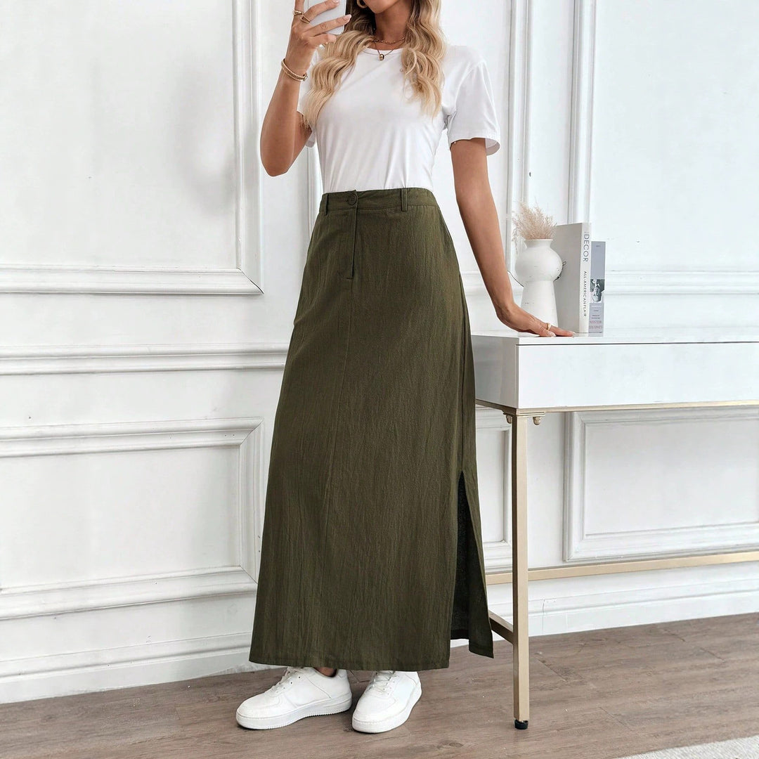 Damen Maxirock im lässigen Stil mit seitlichem Schlitz und hohem Taillenbund EB