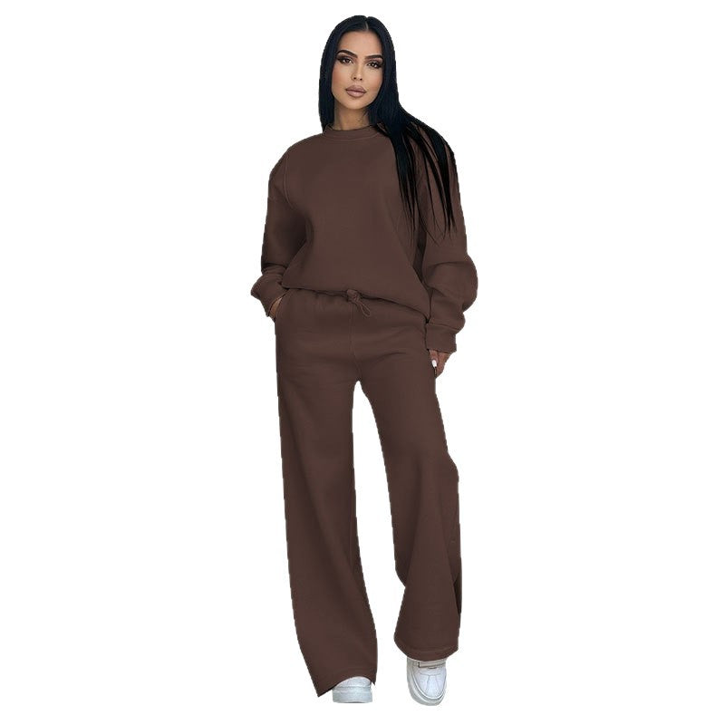 Damen nan Lounge-Set mit Oversize-Rundhalsausschnitt und hochgeschnittener Jogginghose mit weitem Bein EB