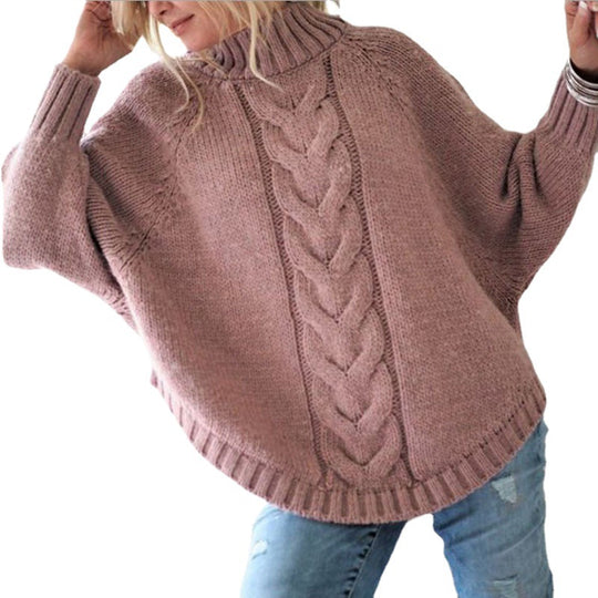 Damen Strickpullover mit rollierendem Kragen und Zopfmuster EB