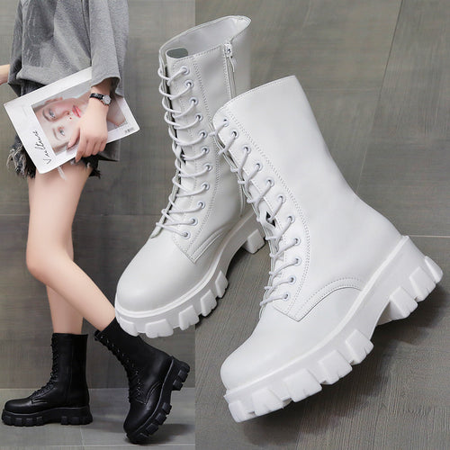 Damen Combat Boots mit extrastarker Profilsohle und modischem Schnürsystem EB