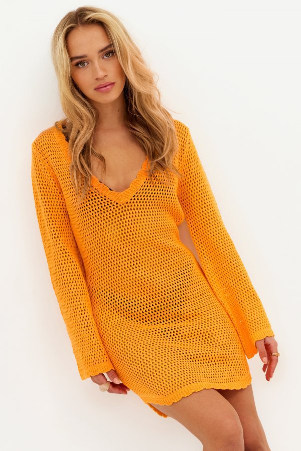 Damen gehäkeltes Crop-Top mit weitem Ärmel und lockerer Passform EB