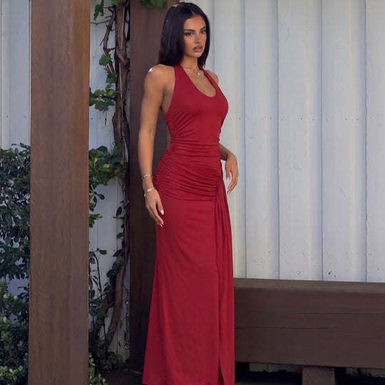 Damen Figurbetontes Maxikleid mit elegantem Raffungselement EB