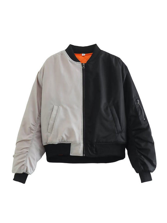 Damen modische Bomberjacke mit verspieltem Patchwork-Design und praktischen Reißverschlusstaschen EB