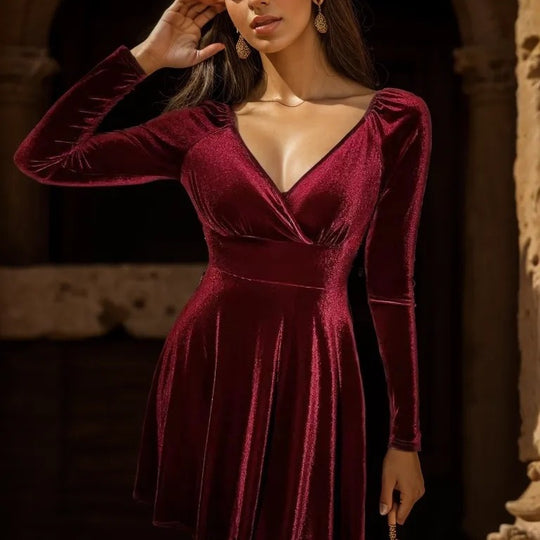 Damen Wickelkleid mit langem Arm und V-Ausschnitt EB