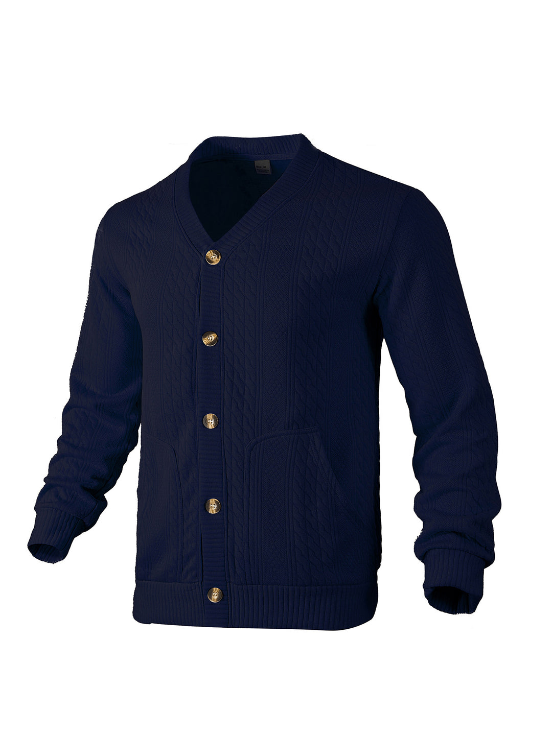 Herren nan eleganter Zopfstrickcardigan mit V-Ausschnitt Knopfleiste und aufgesetzten Taschen EB