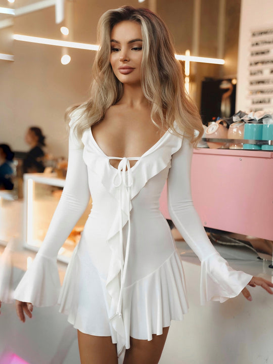 Damen Wickelkleid mit Rüschendetails und V-Ausschnitt EB