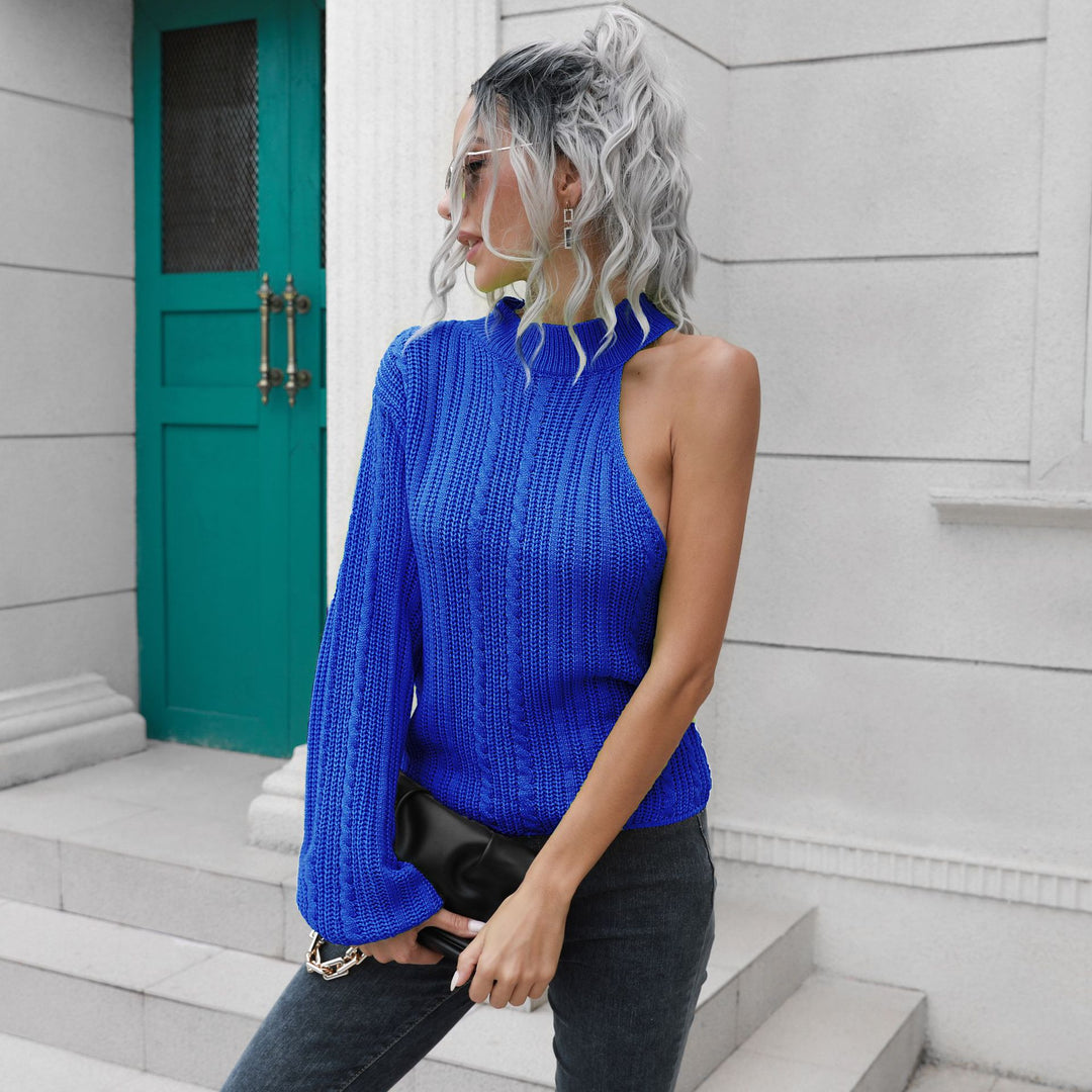 Damen Strickpullover mit asymmetrischem Ausschnitt und hohem Kragen EB