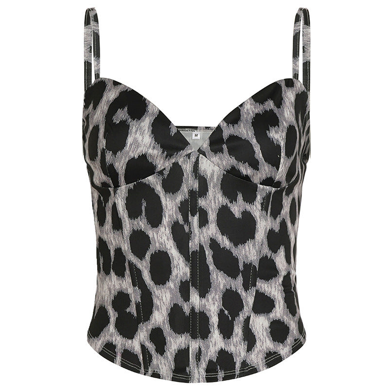 Damen figurbetontes Oberteil mit Leopardenmuster EB