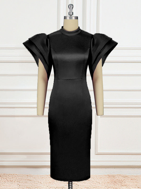 Damen Figurbetontes Kleid mit voluminösen Puffärmeln EB