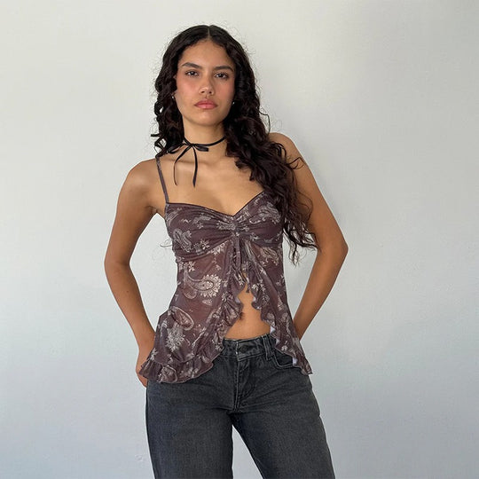 Damen Nostalgiisches Karo-Trägertop mit Rüschendetails EB