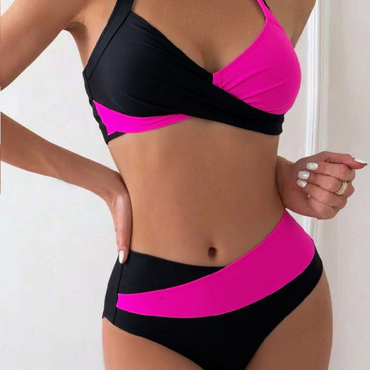 Damen Modischer Bikini mit asymmetrischem Schnitt und Kontrastdetails EB