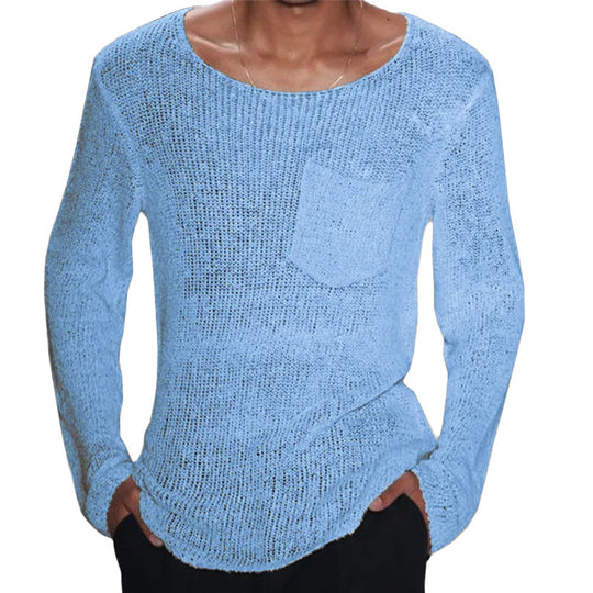 Herren lässiger Pullover mit offener Maschenstruktur und Brusttasche EB