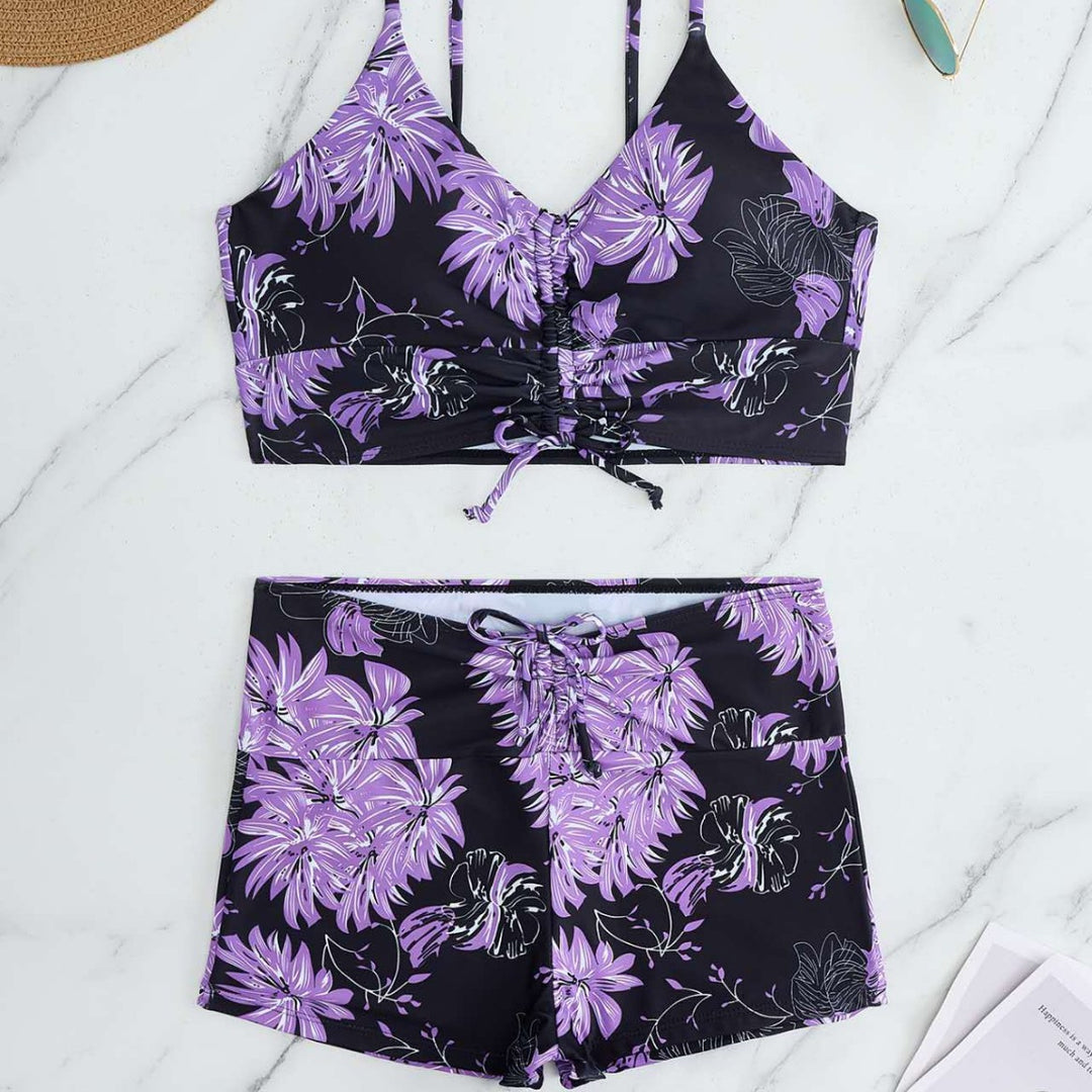 Damen Bikini mit floralem Rüschendesign und verstellbaren Trägern EB