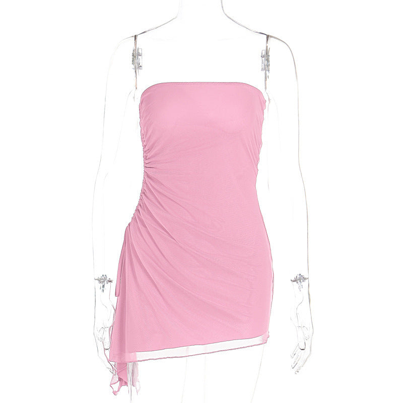Damen Off-Shoulder Mini-Kleid mit asymmetrischem Saum und Raffung EB