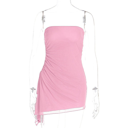 Damen Off-Shoulder Mini-Kleid mit asymmetrischem Saum und Raffung EB