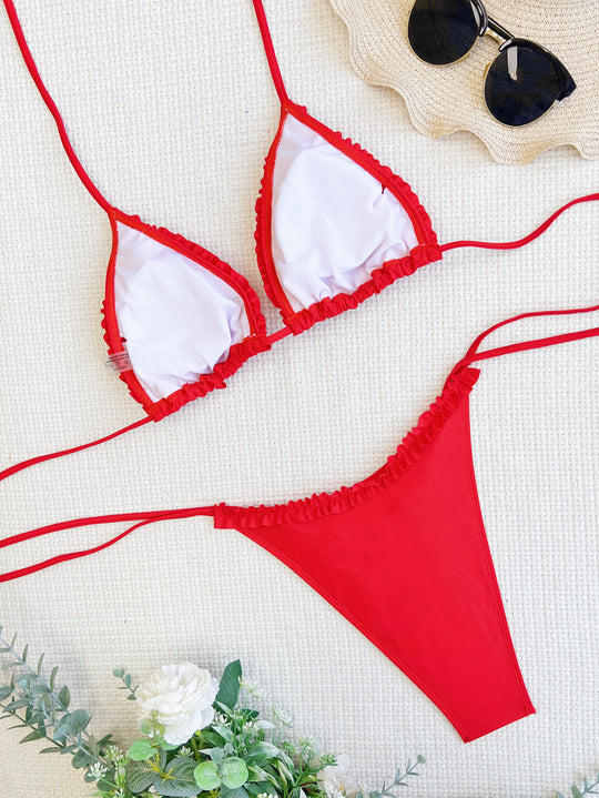 Damen Triangel-Bikini mit Rüschendesign und verstellbaren Bindebändern EB