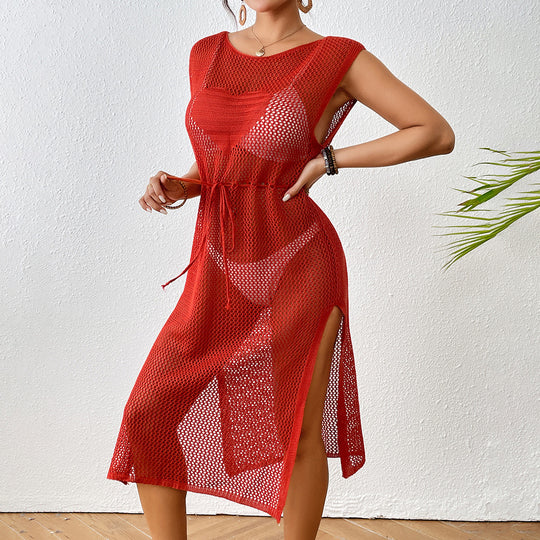 Damen Häkel-Strandkleid mit elegantem Schlitzdesign EB