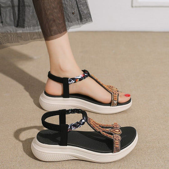 Damen Bequeme Sandalen mit dekorativen Verzierungen EB