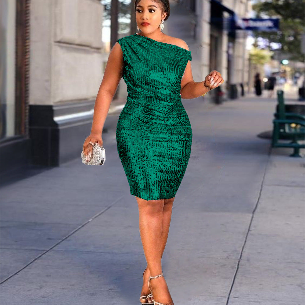 Damen Figurbetontes Cocktailkleid mit asymmetrischem Ausschnitt EB