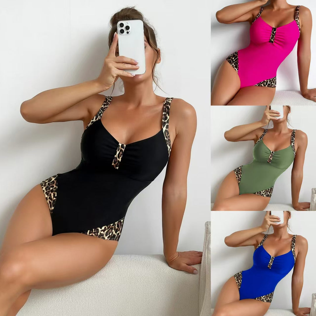 Damen Figurumspielender Badeanzug mit eleganten Tiermuster-Trägern EB