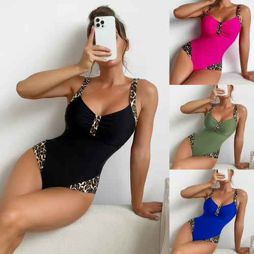 Damen Figurumspielender Badeanzug mit eleganten Tiermuster-Trägern EB