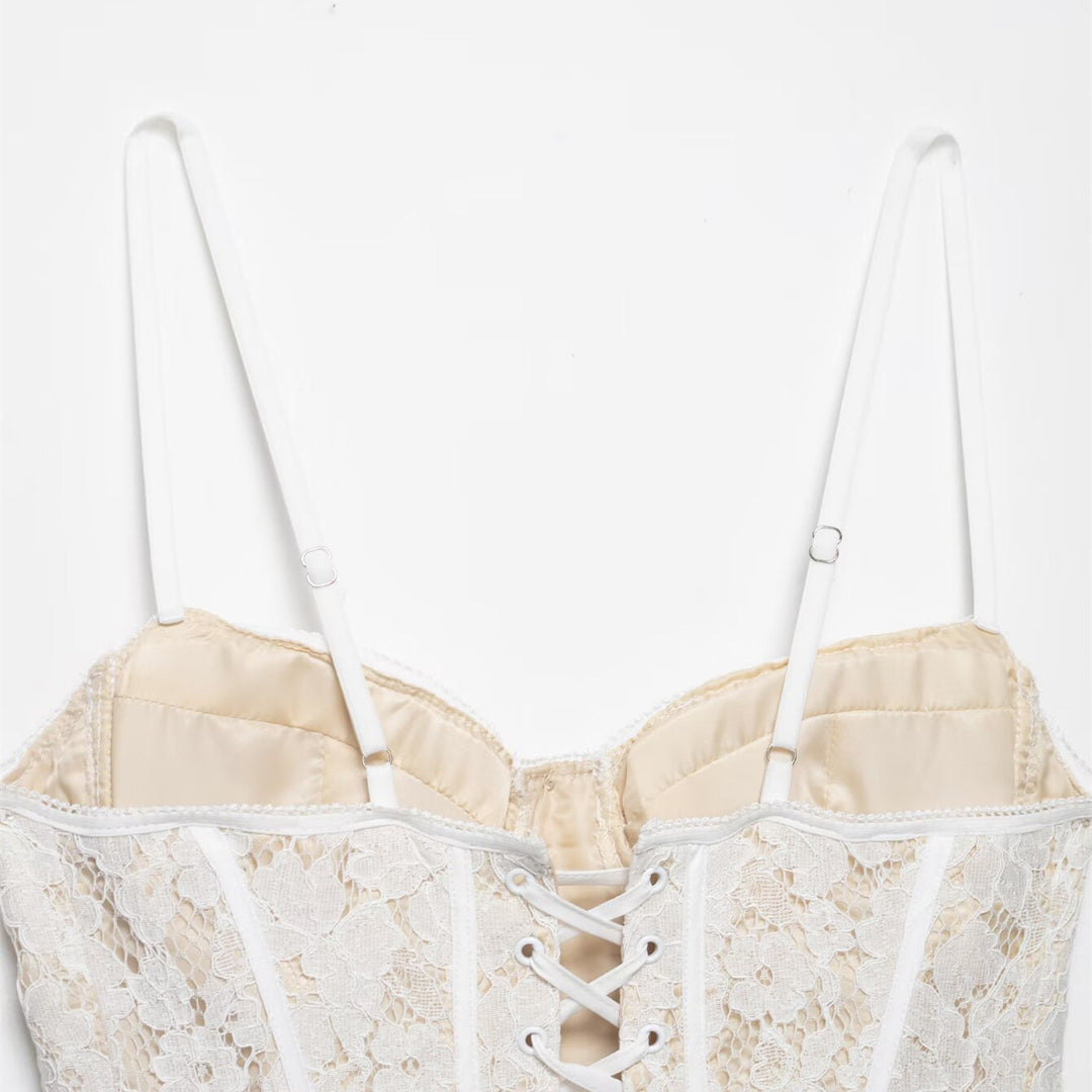 Damen Spitze Corsage Top mit verstellbaren Trägern und Schnürung EB