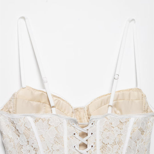 Damen Spitze Corsage Top mit verstellbaren Trägern und Schnürung EB