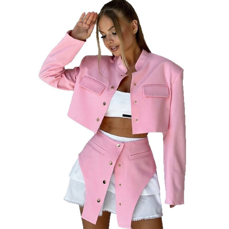 Damen modisches Crop-Jackenkleid-Set EB