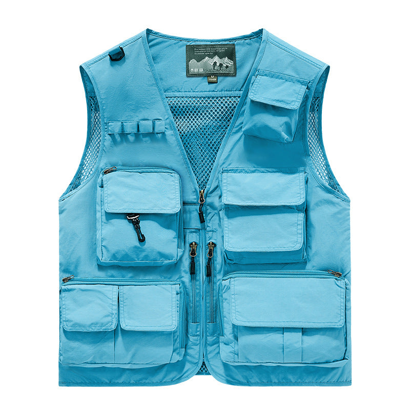 Herren multifunktionale Angler- und Utility‑Weste mit zahlreichen Reißverschluss- und Kletttaschen sowie Mesh-Innenfutter EB