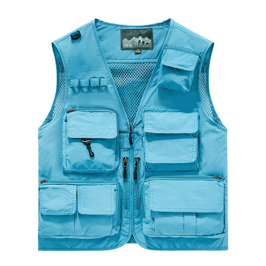 Herren multifunktionale Angler- und Utility‑Weste mit zahlreichen Reißverschluss- und Kletttaschen sowie Mesh-Innenfutter EB