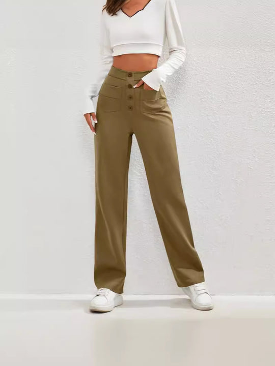 Damen Hochtaillierte Chinohosen mit Knopfleiste EB
