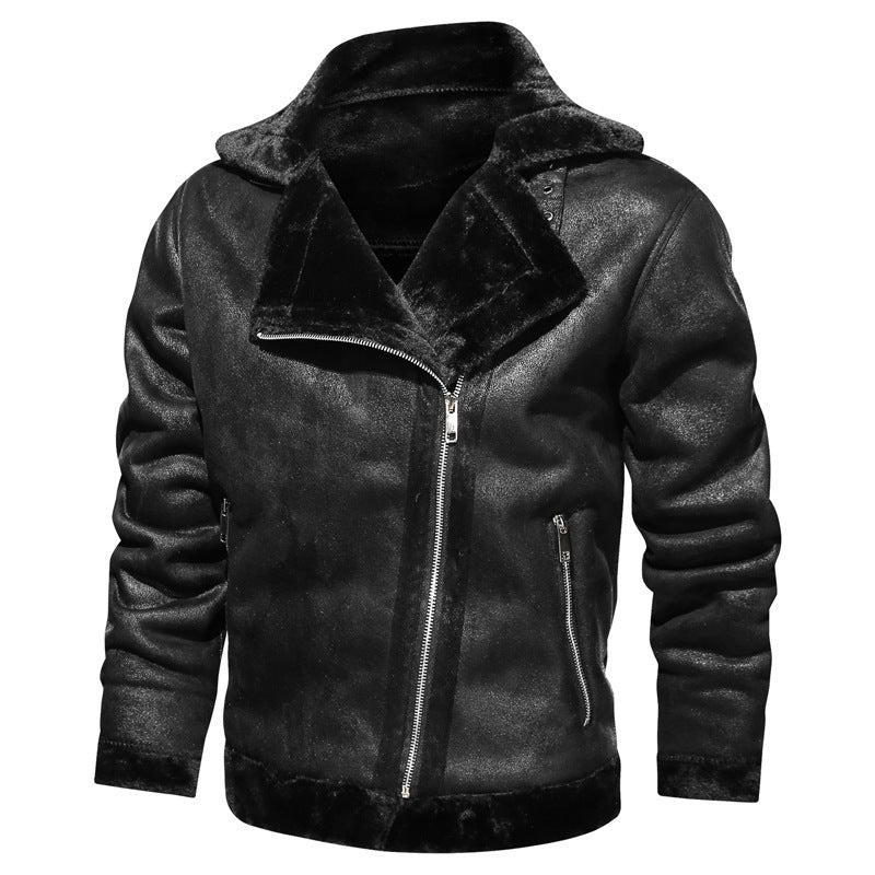 Herren Bikerjacke aus Lederimitat mit Teddyfell-Futter und asymmetrischem Reißverschluss EB