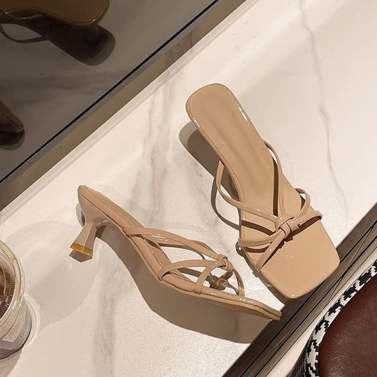 Damen elegante Sandalen mit modischen Riemen und hochhackigem Absatz EB
