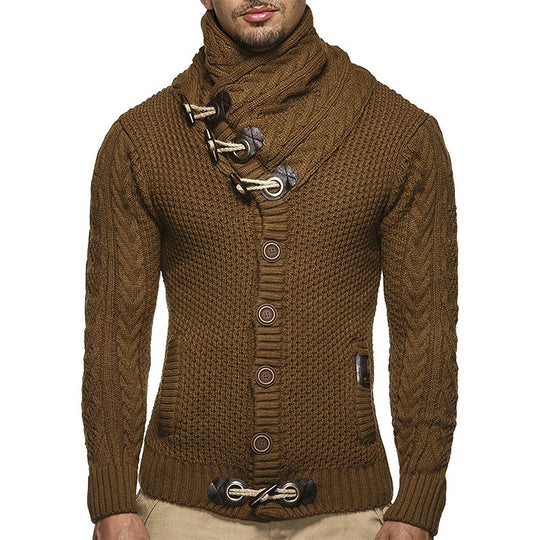 Herren nan Strickcardigan mit hohem Schalkragen, Zopfmuster und Knebelverschlüssen EB