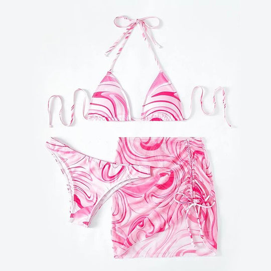 Damen Bikini-Set mit gerafftem Rock und Triangel-Oberteil EB