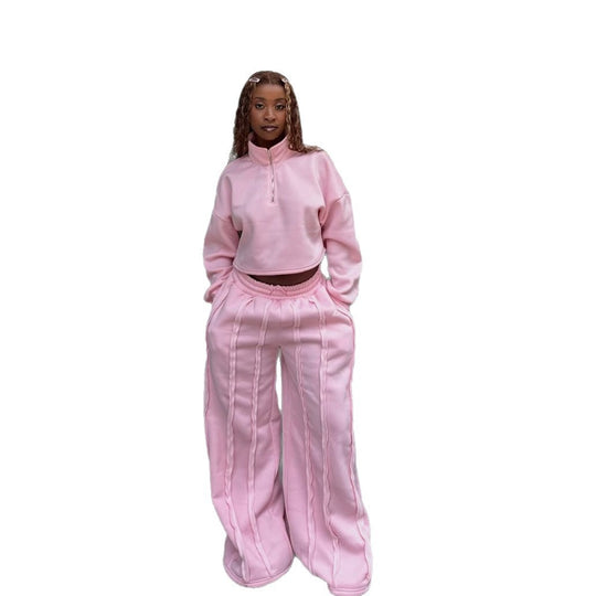 Damen Crop-Halbzip-Sweatshirt und High-Waist Wide-Leg Loungehose Set mit sichtbaren Naht-Details Eichborn Berlin