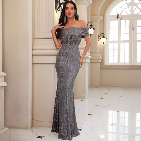 Damen Glamouröses Abendkleid mit schimmerndem Stretchmaterial EB
